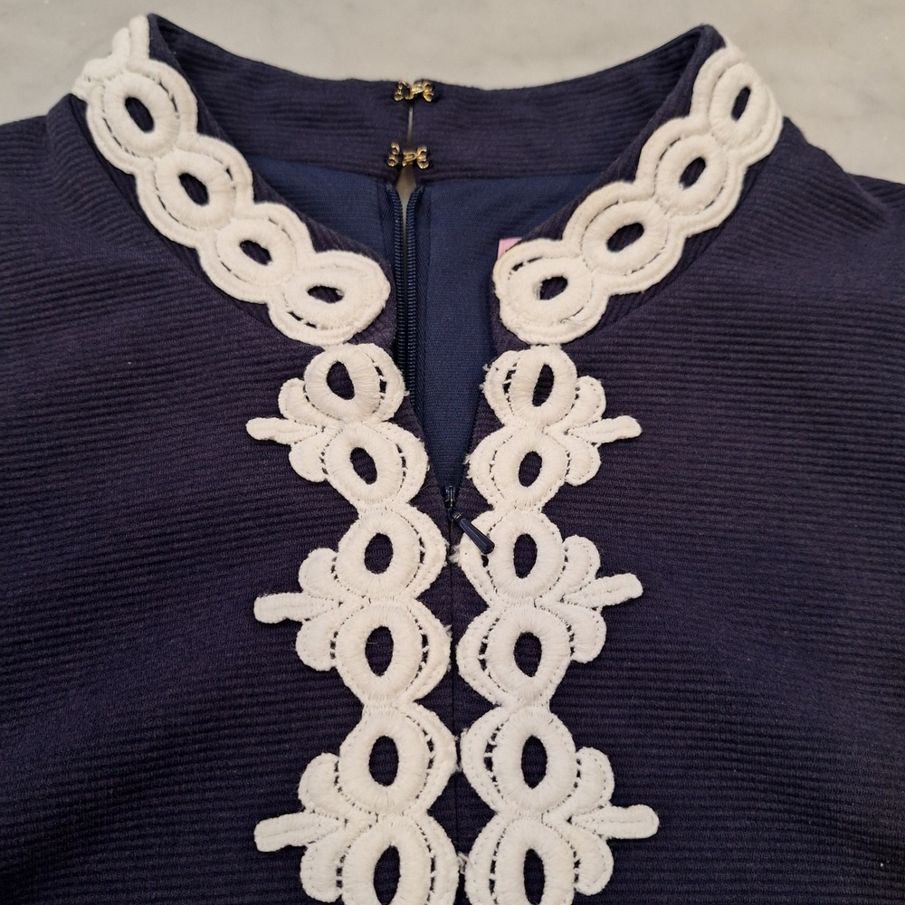 Lilly Pulitzer Shift Dress XL Navy Soutache Lace Trim Sleeveless Nautical Preppy